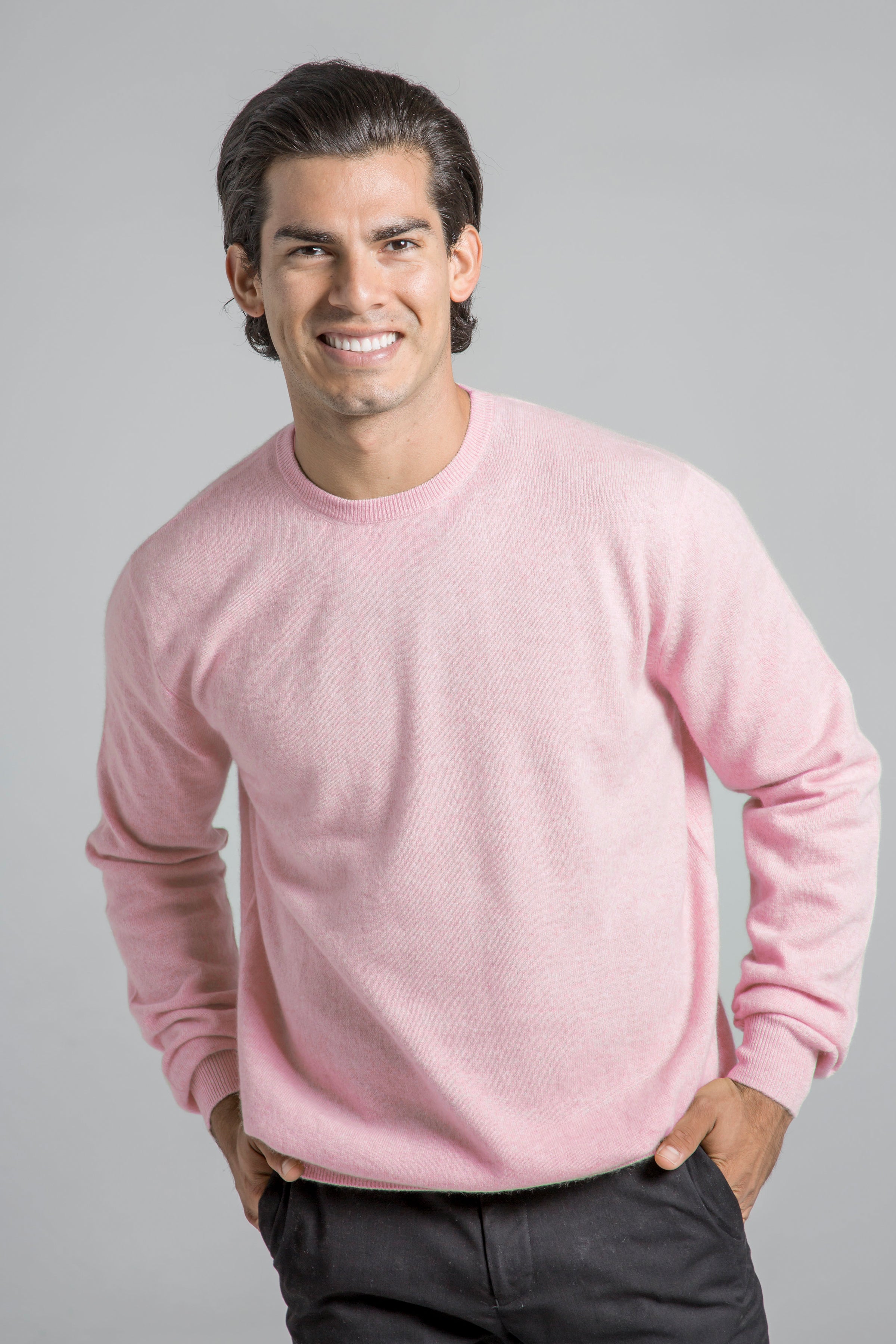 Mens Pink Crew Jumper Pringle Men's Round Neck Lambswool Contrast