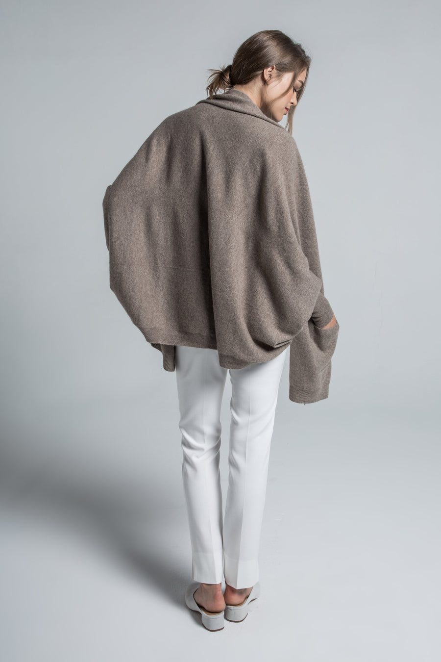 pine cashmere luxury multi-wear audrey organic brown cashmere cardigan wrap 100% mongolian cashmere