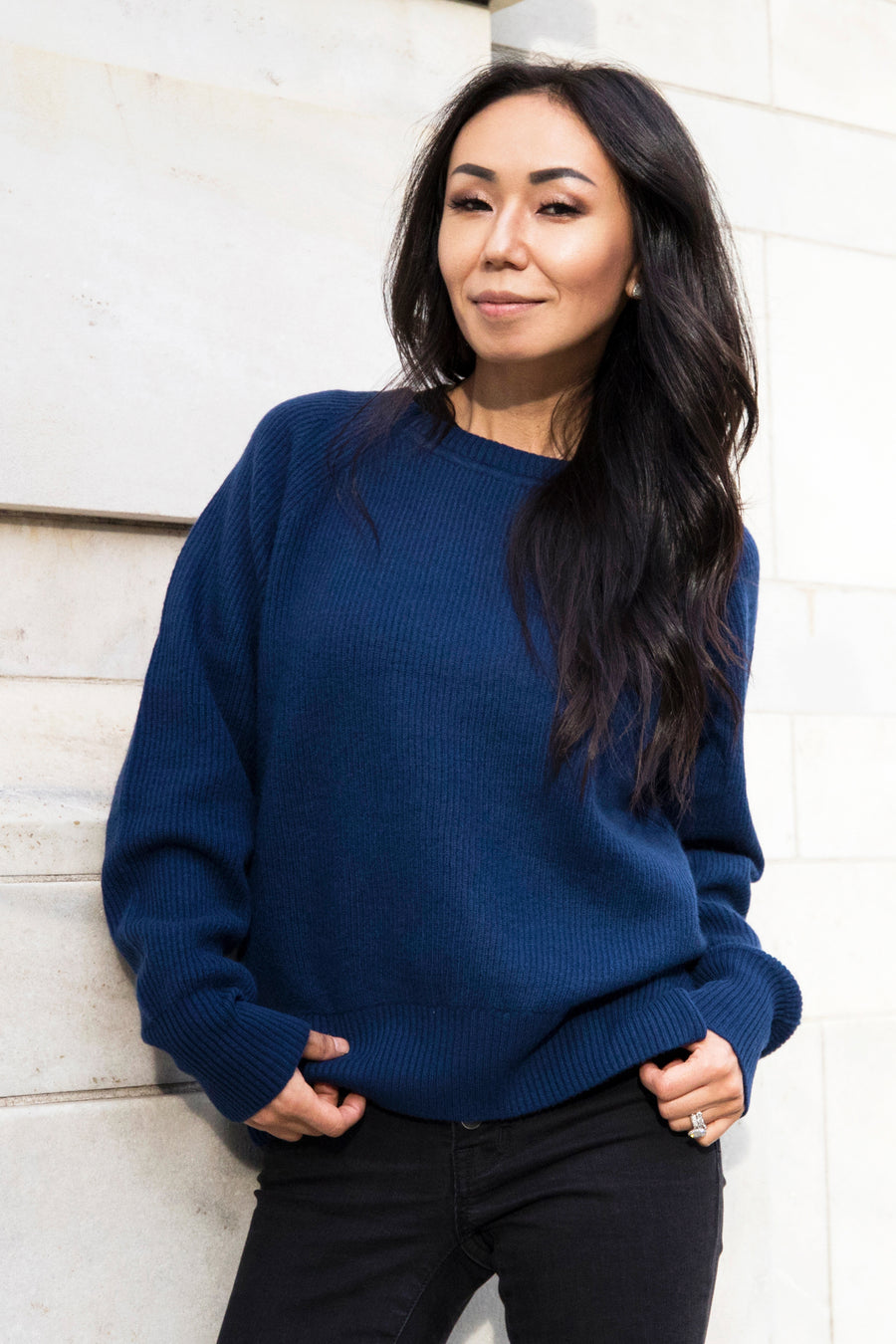pine cashmere betsy trendy women's 100% pure cashmere crewneck sweater in blue