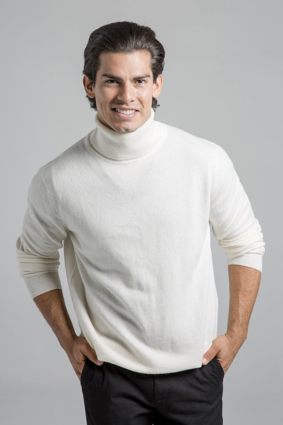 pine cashmere mens classic 100% pure organic cashmere turtleneck sweater in white