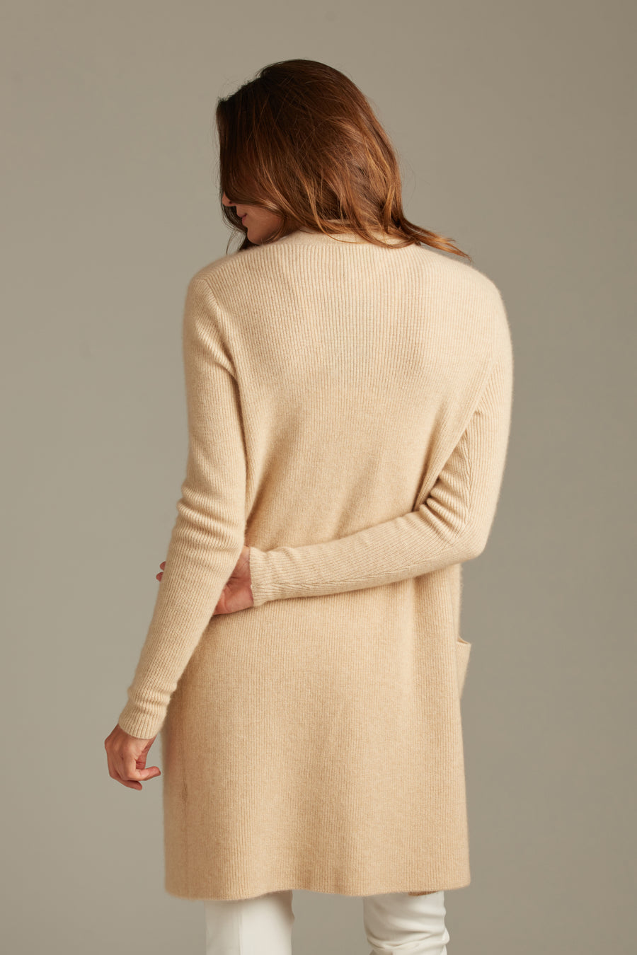 pine cashmere morgan women's 100% pure organic cashmere cardigan sweater in tan beige