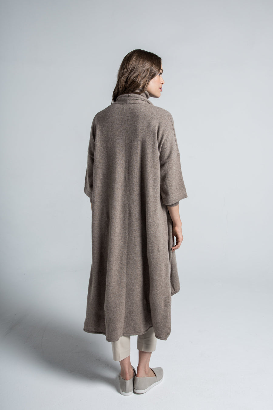 pine cashmere celine women's loose fit 100% pure organic cashmere cardigan coat in brown