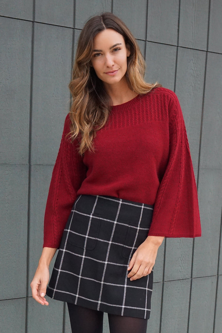 Brianna Bell-Sleeved Sweater - Crimson