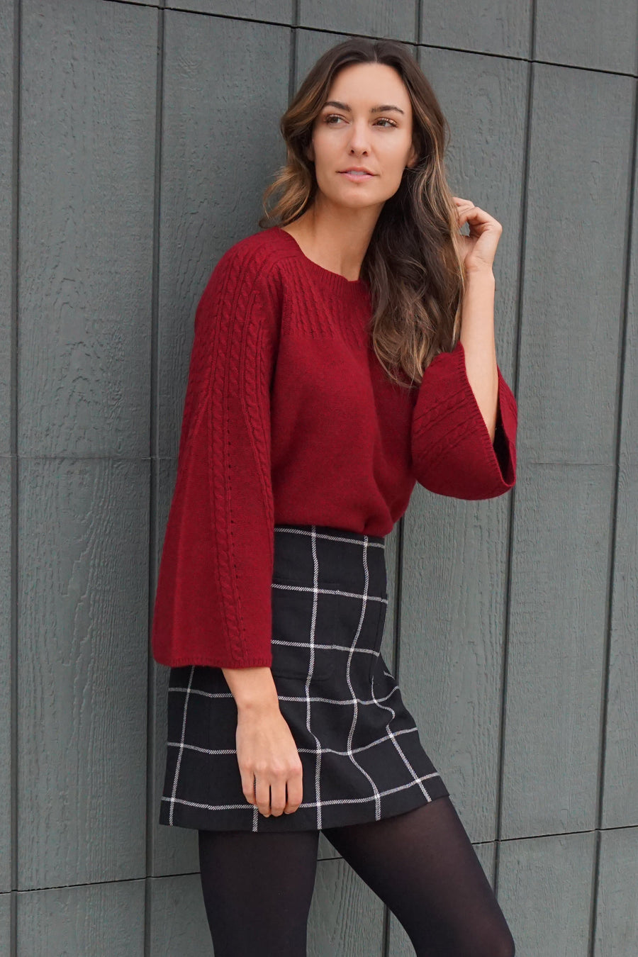 Brianna Bell-Sleeved Sweater - Crimson