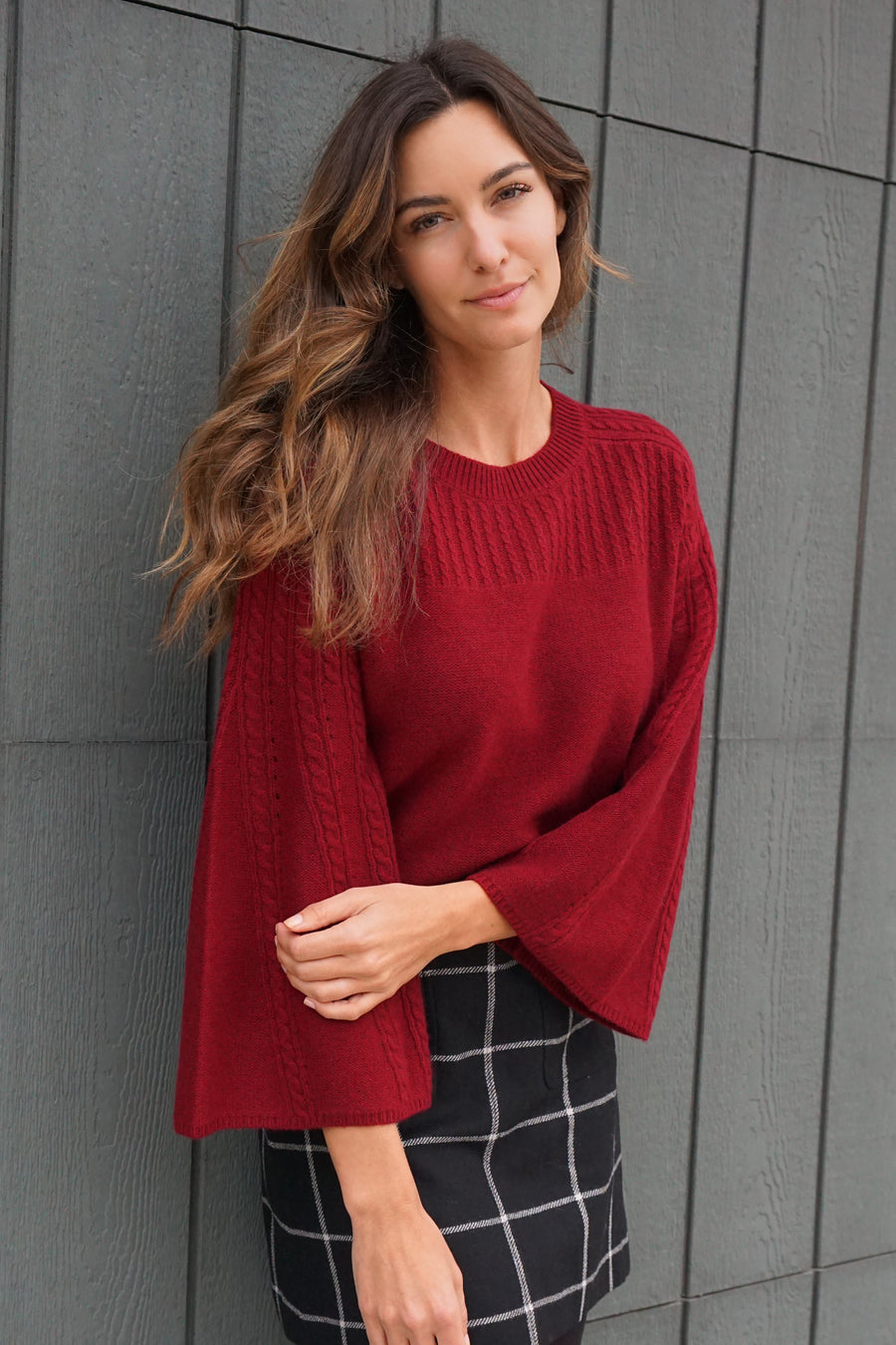 Brianna Bell-Sleeved Sweater - Crimson