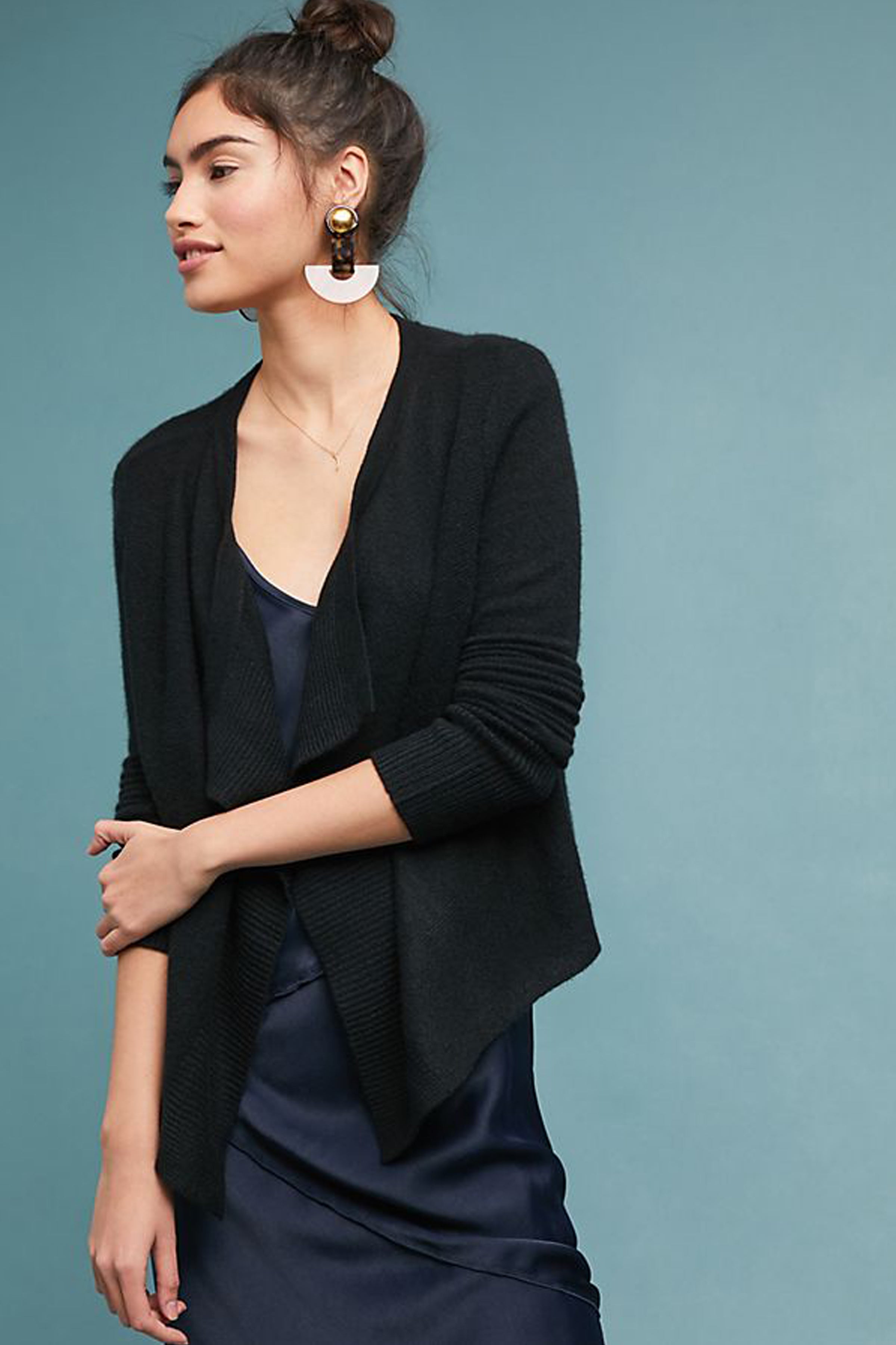 Cami Open Draped Cashmere Cardigan - Black | Pine Cashmere Cami Open Draped Cashmere Cardigan - Black | Pine Cashmere