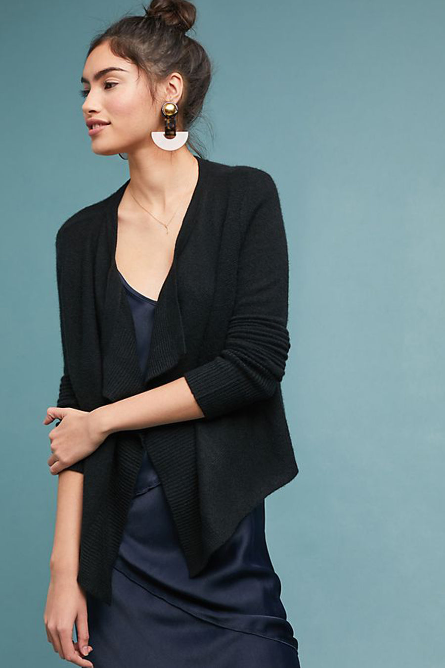pine cashmere cami women's 100% pure cashmere open draped cardigan in black