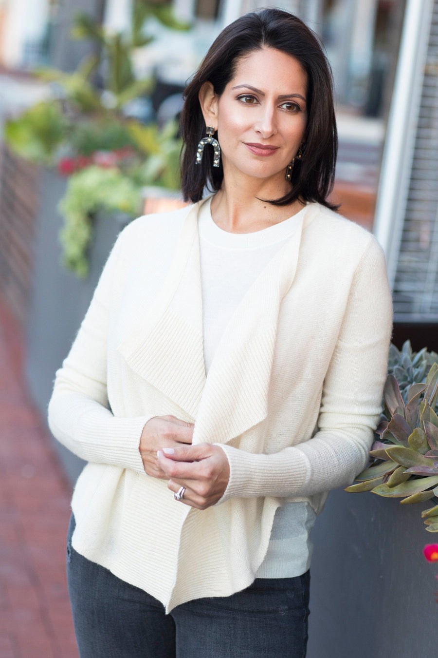 Cami Open Draped Cashmere Cardigan - Cream