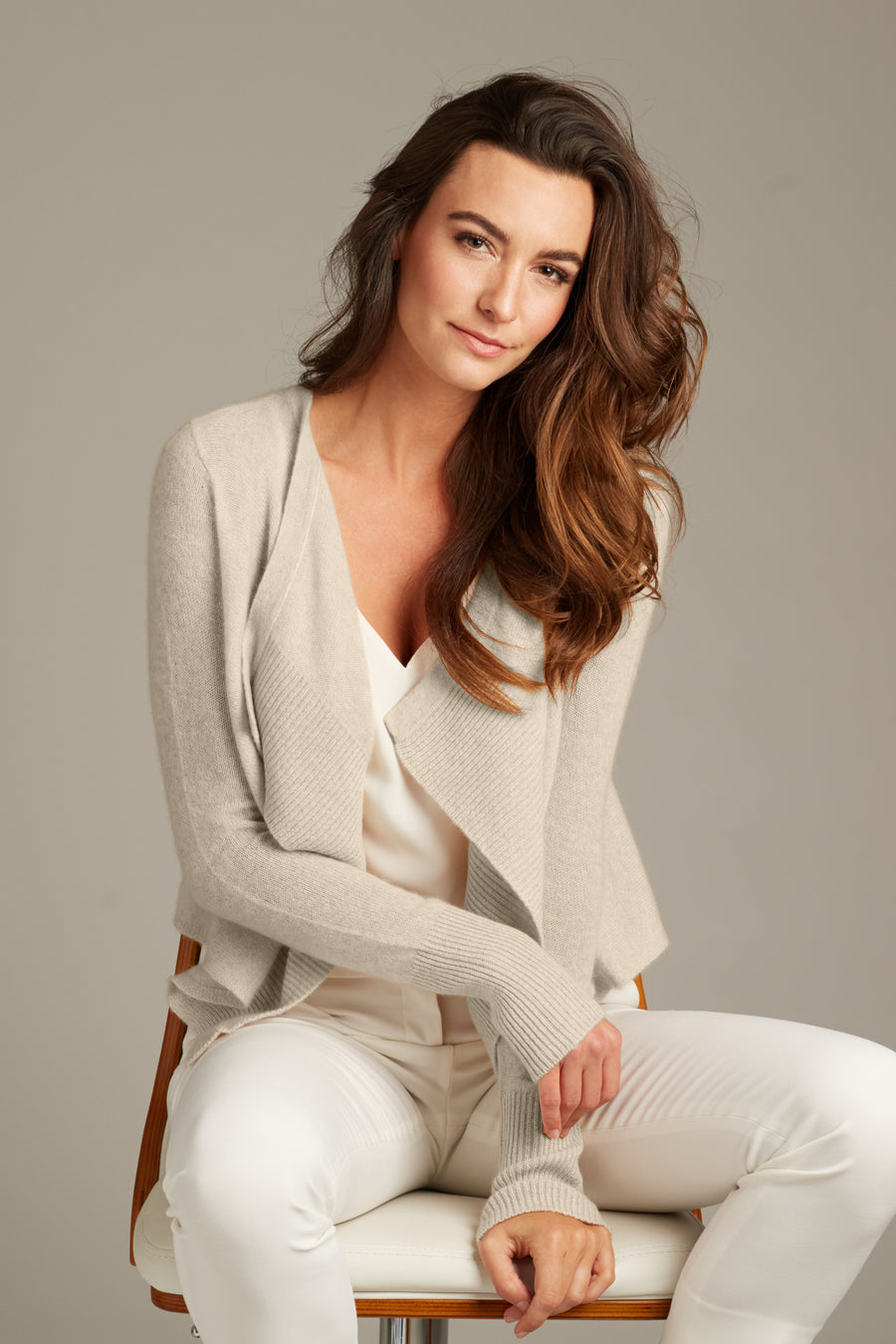 pine cashmere cami women's 100% pure cashmere open draped cardigan in white grey