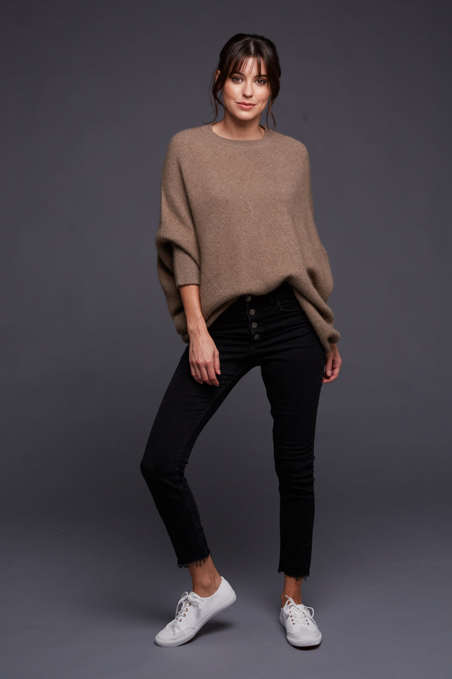 pine cashmere women's cara crewneck 100% pure organic cashmere poncho sweater in brown