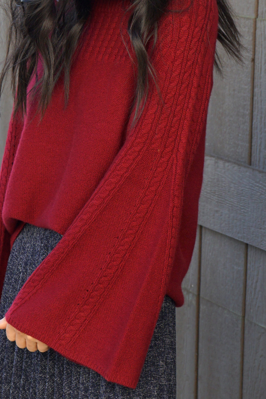 Brianna Bell-Sleeved Sweater - Crimson