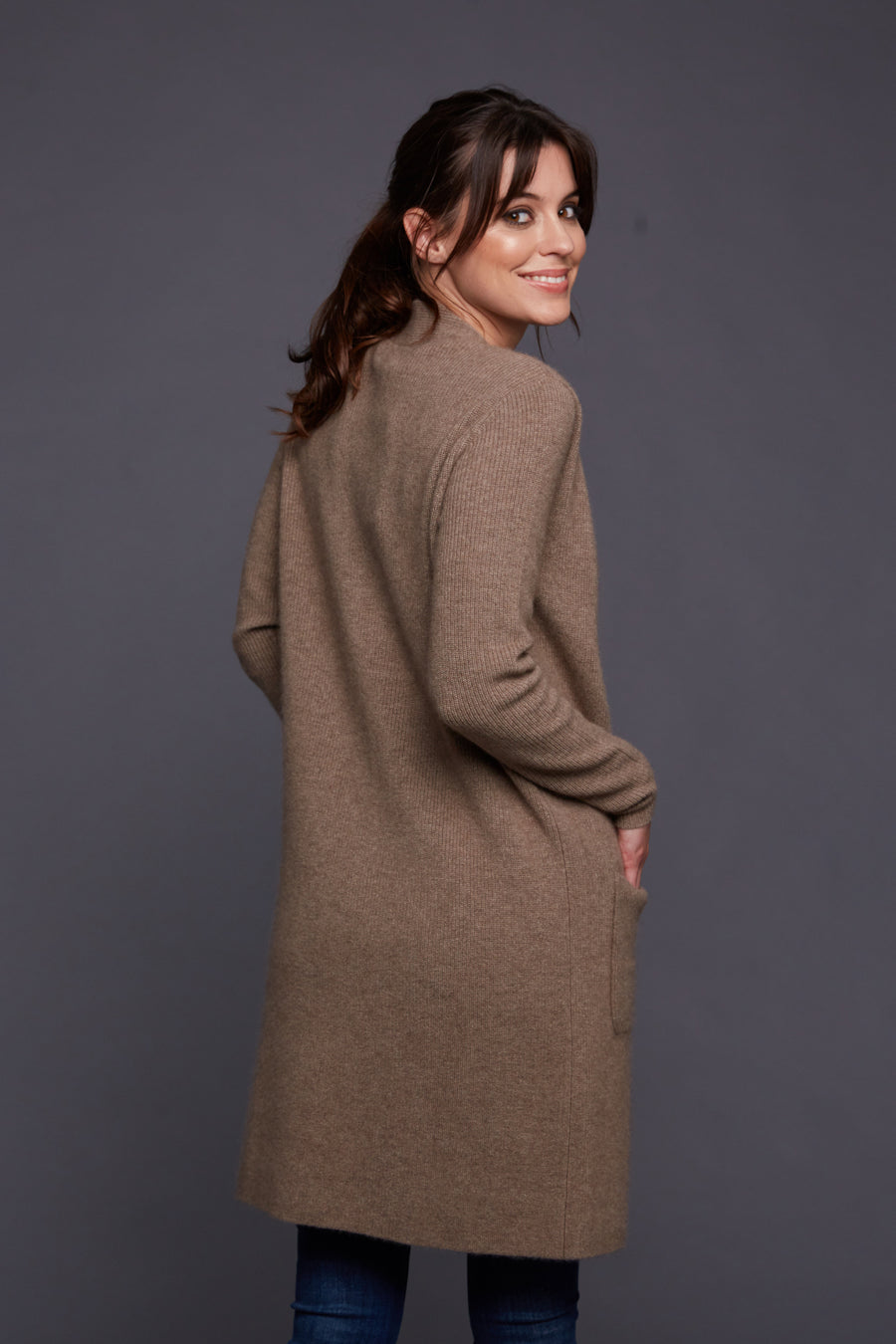 pine cashmere morgan women's 100% pure organic cashmere cardigan sweater in brown