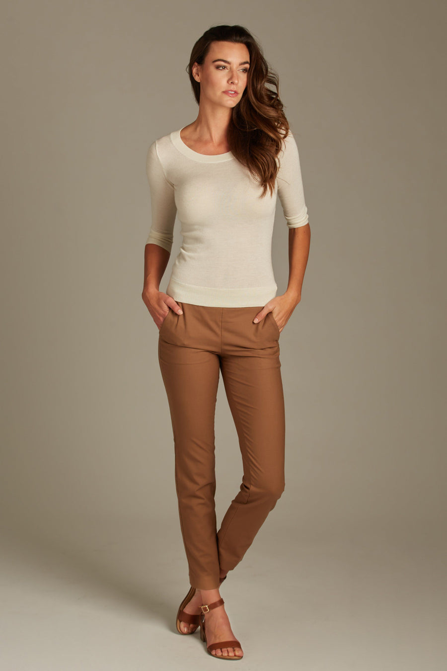 Olivia Cashmere 3/4 Sleeve Top - White