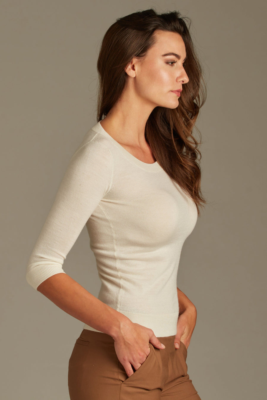 Olivia Cashmere 3/4 Sleeve Top - White