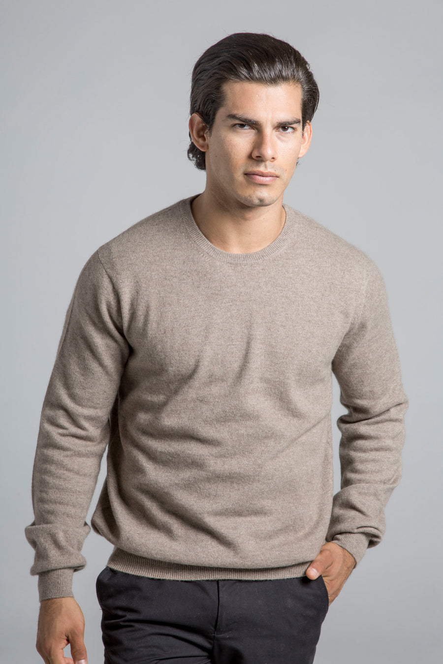 pine cashmere mens classic 100% pure organic cashmere crewneck sweater in brown