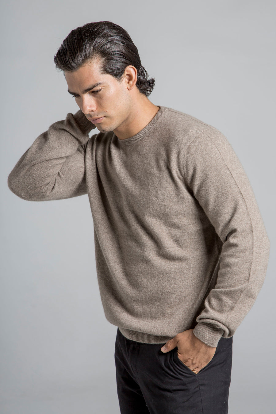 pine cashmere mens classic 100% pure organic cashmere crewneck sweater in brown