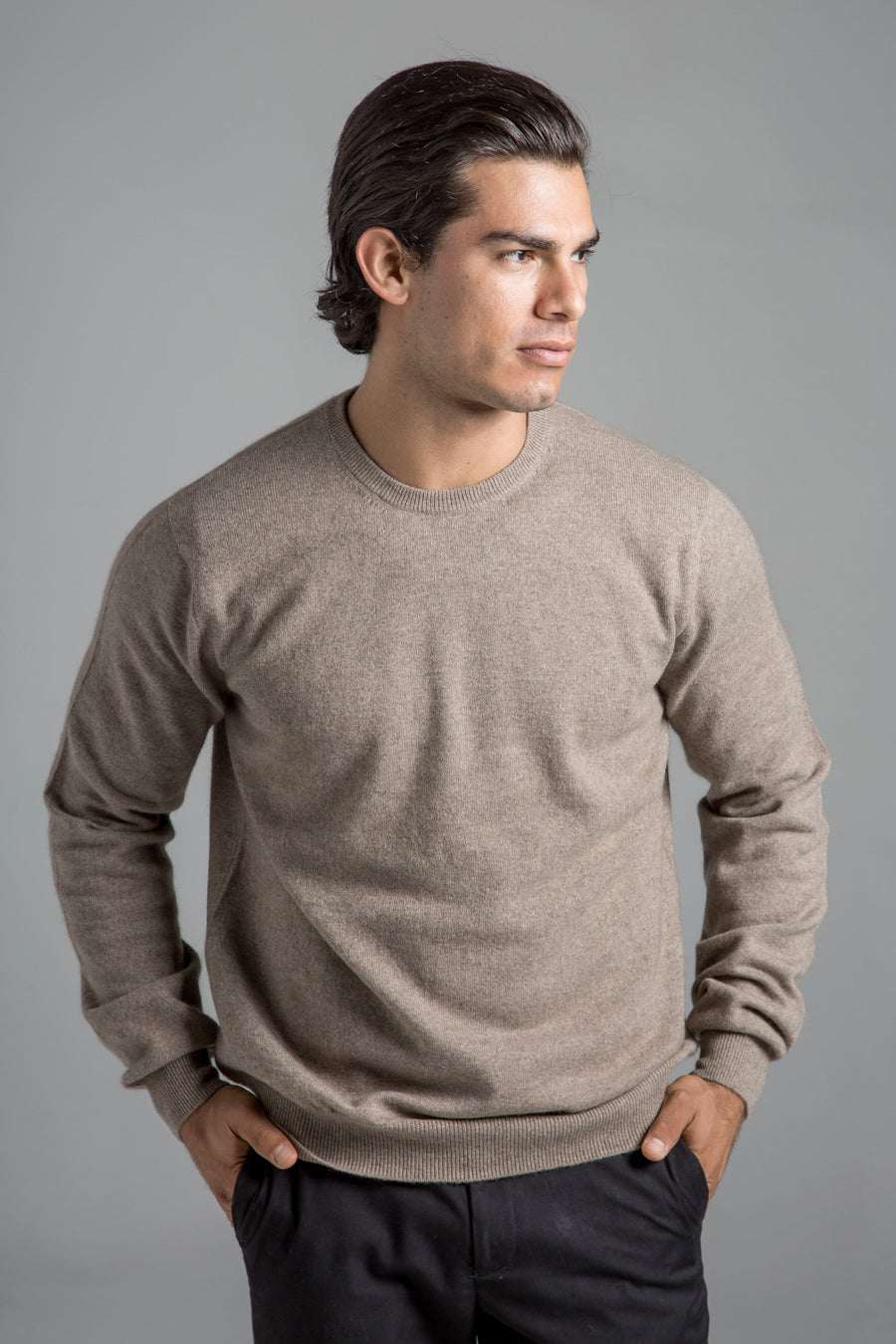 pine cashmere mens classic 100% pure organic cashmere crewneck sweater in brown