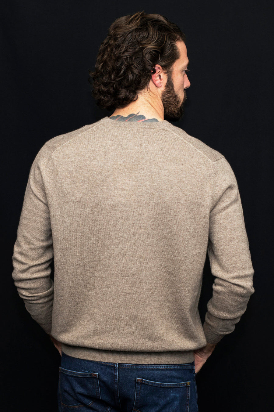 Mens Cashmere V-Neck Sweater - Brown