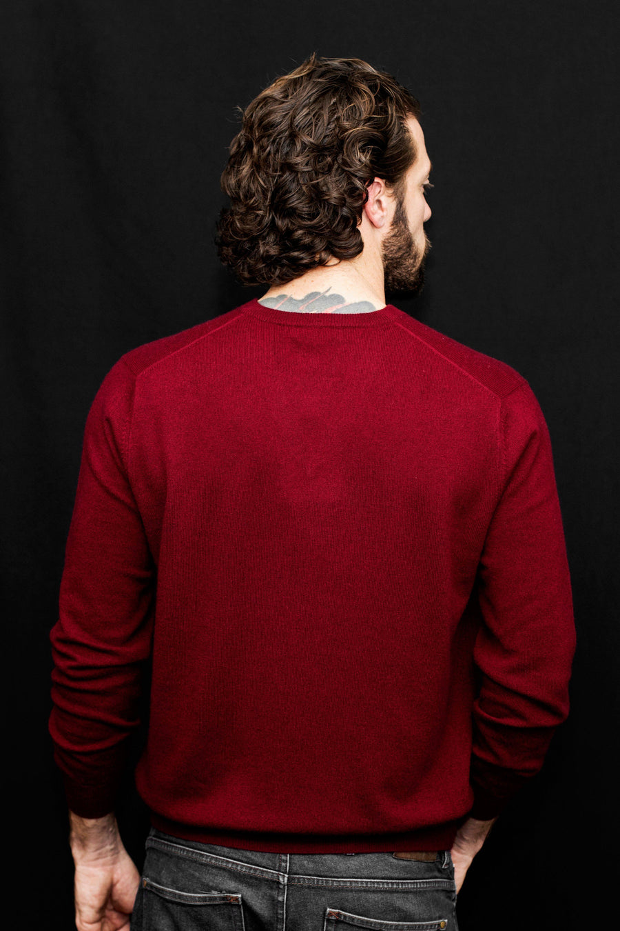 pine cashmere mens classic 100% pure cashmere v neck sweater in red