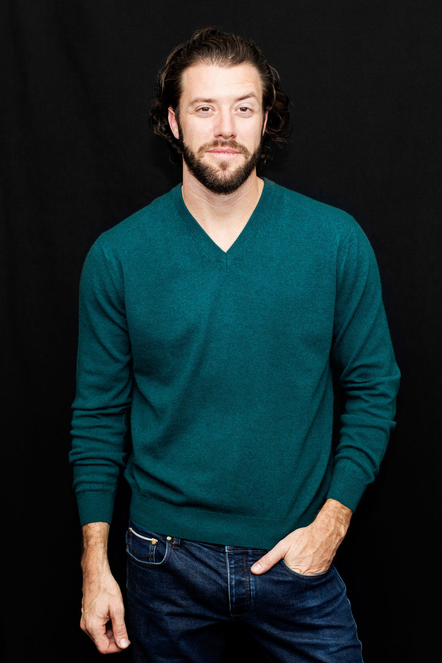 Mens Cashmere V-Neck Sweater - Teal