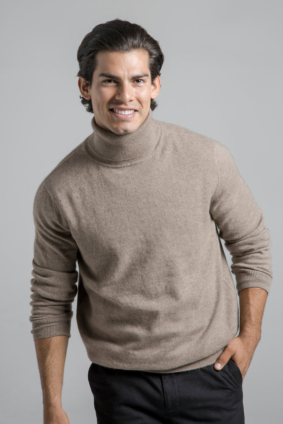 pine cashmere mens classic 100% pure organic cashmere turtleneck sweater in brown