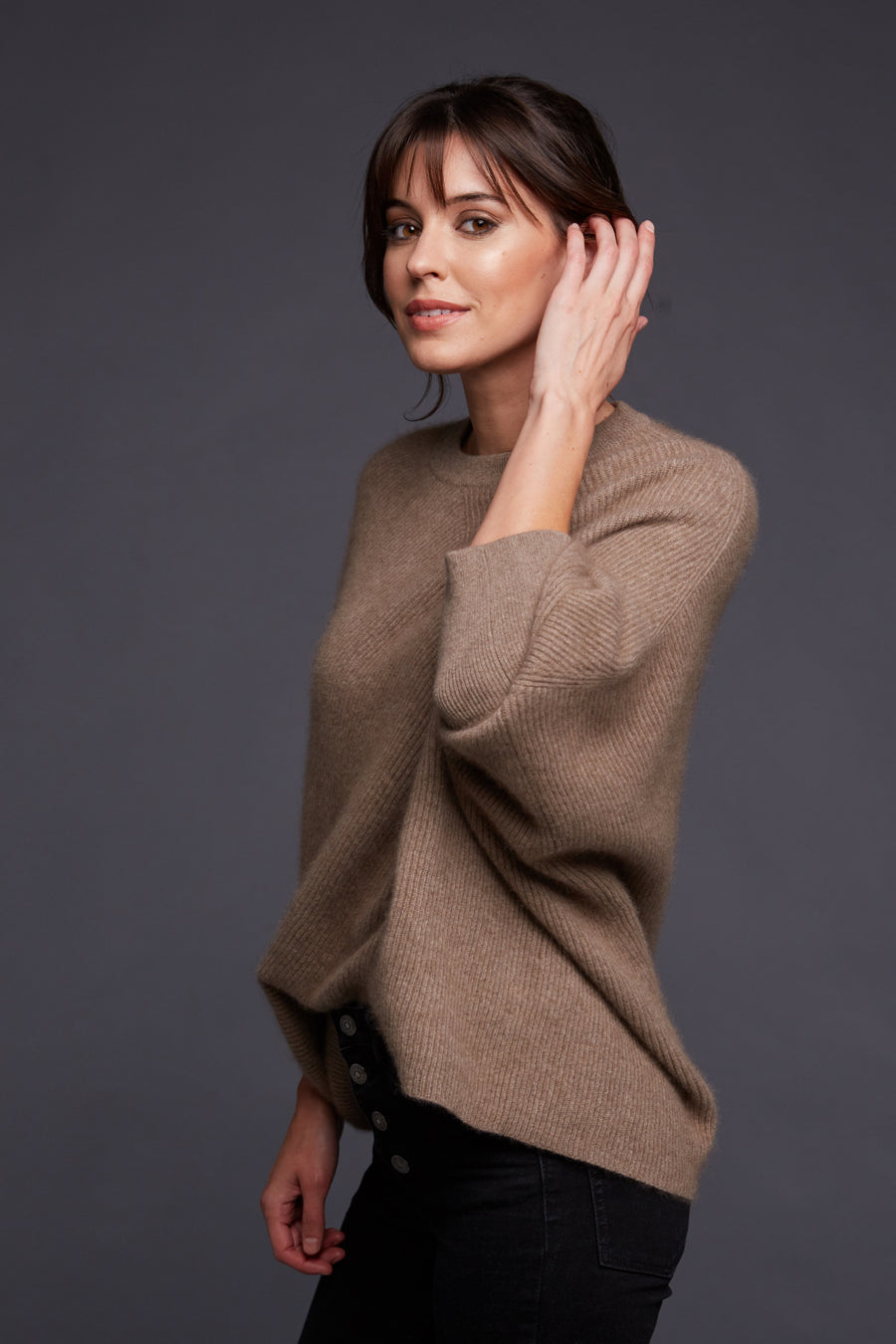 pine cashmere women's cara crewneck 100% pure organic cashmere poncho sweater in brown