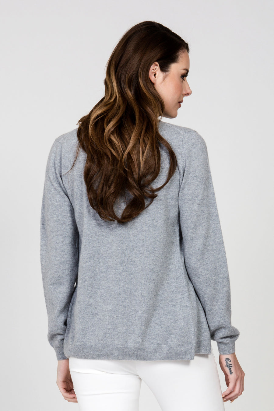 Milan Cashmere Crewneck Cardigan - Grey