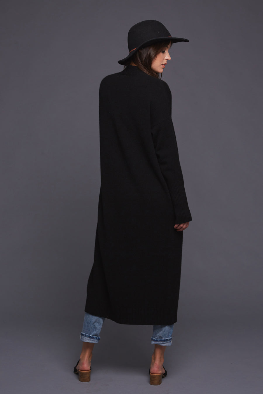 pine cashmere stella women's cashmere wool blend long cardigan coat duster in black