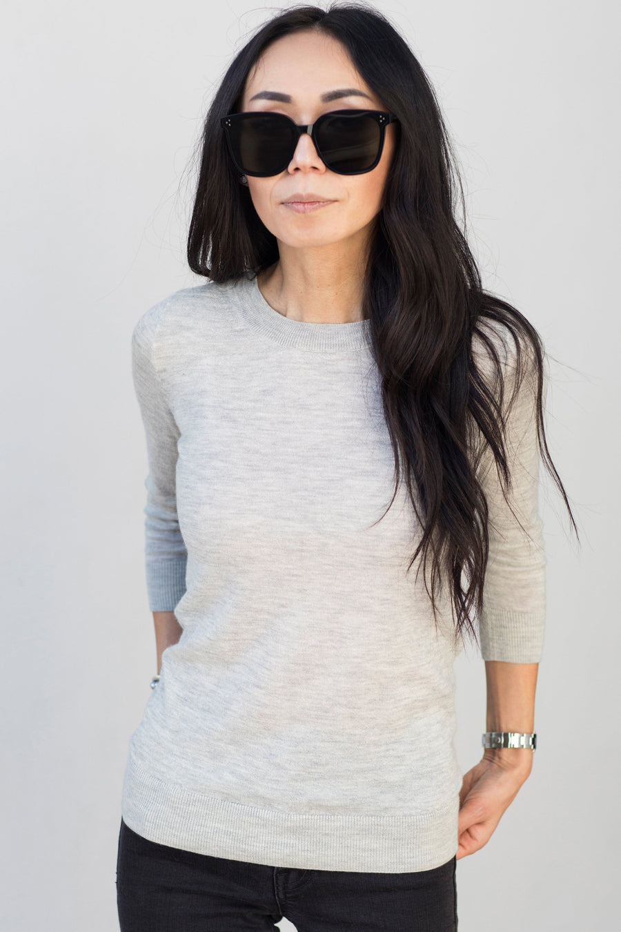 Olivia Cashmere 3/4 Sleeve Top - Grey