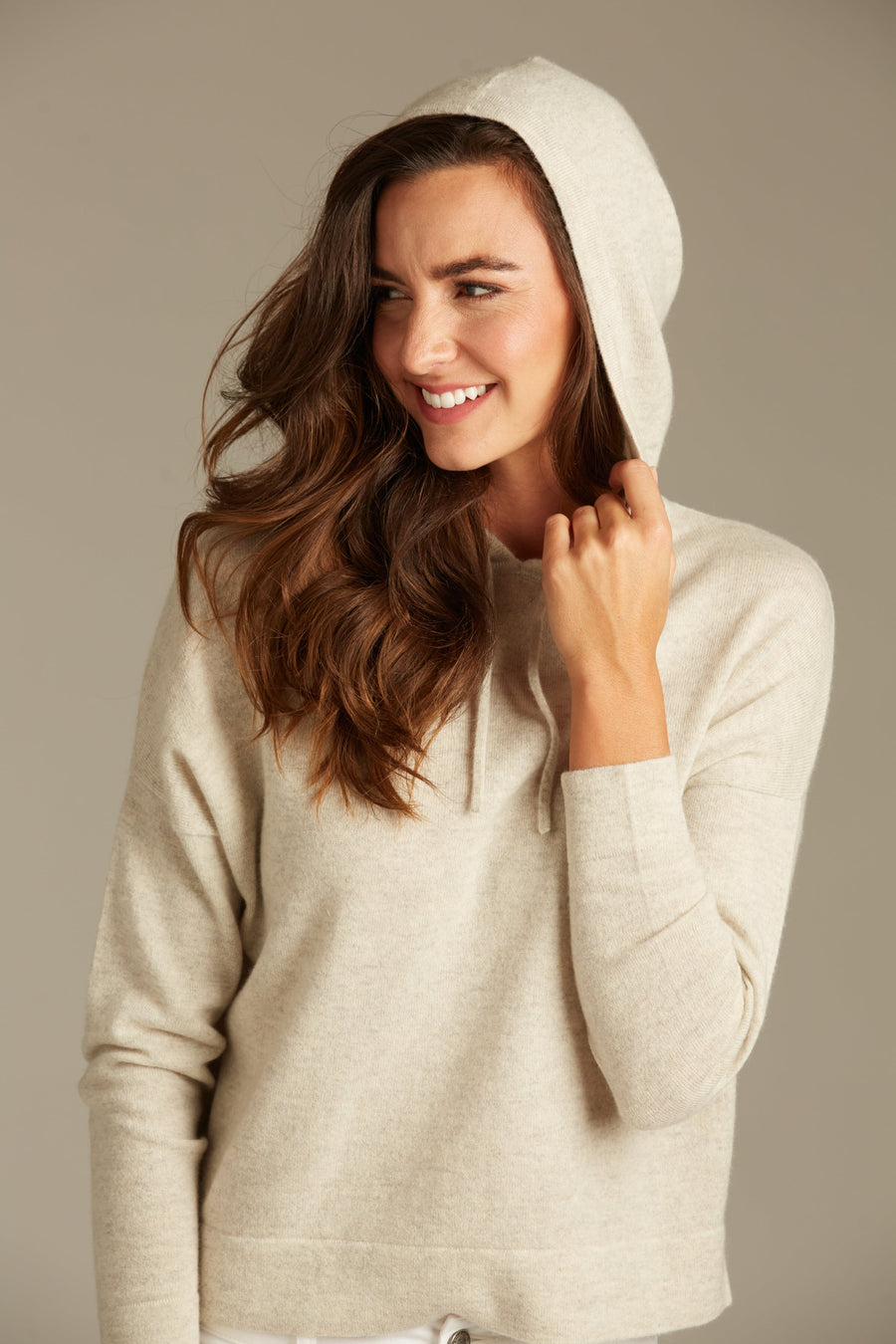 Riley Cashmere Cropped Hoodie -  Grey