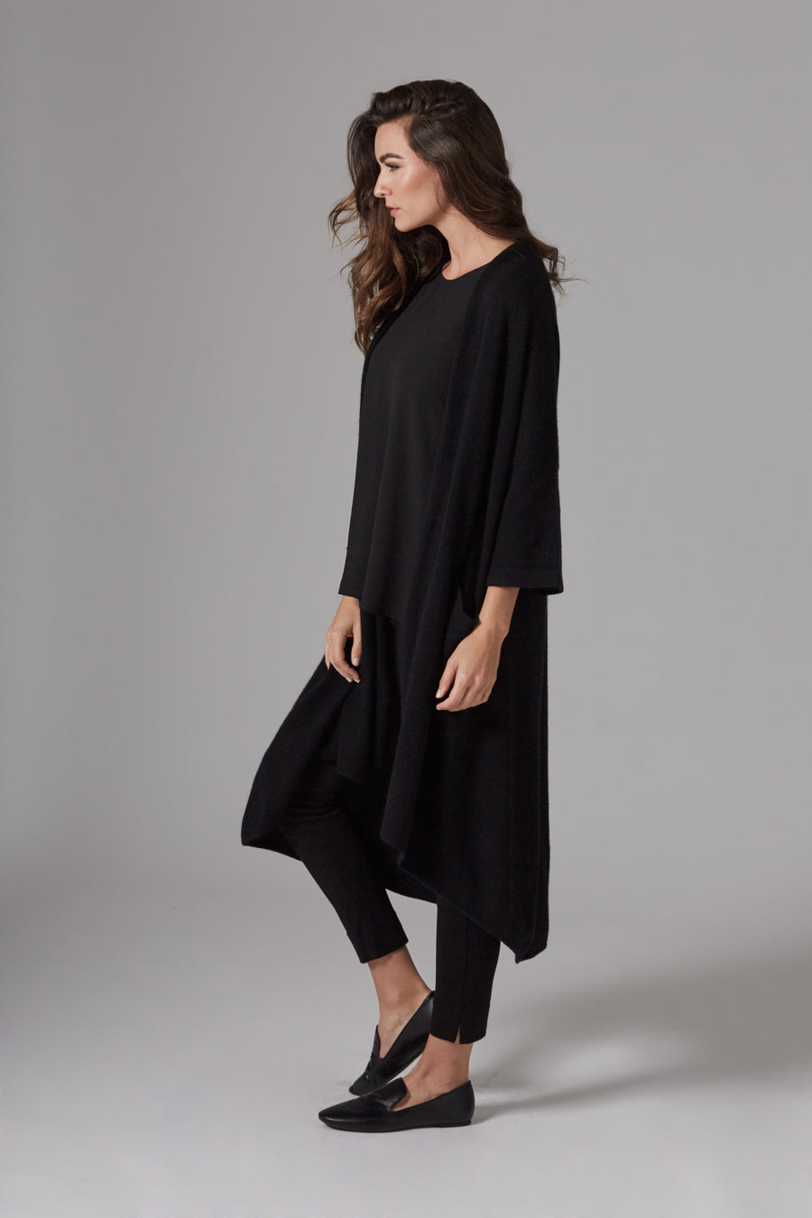 pine cashmere celine women's loose fit 100% pure cashmere cardigan coat in black